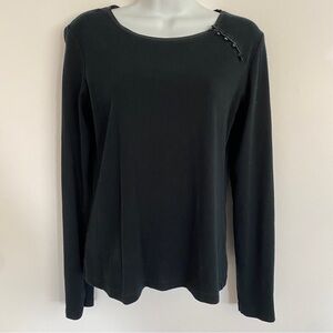 Y2K Banana Republic Black Long Sleeve Tee With Silk Trim And Button Detail